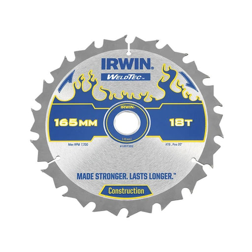 IRWIN® Weldtec Cordless Circular Saw Blades 165 x 20mm x 18T ATB - 1897392