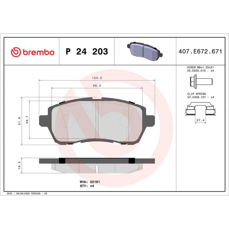 Brembo 4 x Front Brake Pad Set P24203