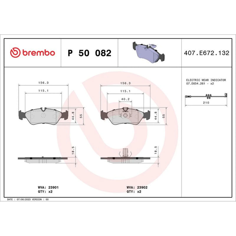 Brembo 4 x Rear Brake Pad Set P50082