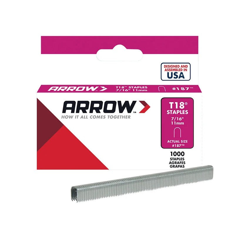 Arrow T18 Staples 11mm (7/16in) (Box 1000) - A187