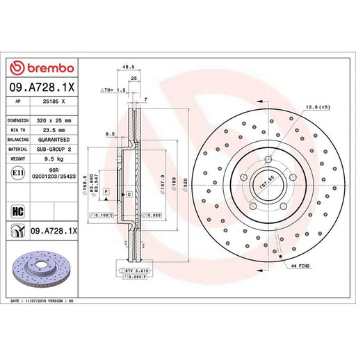 Brembo Xtra 2 x Perforated/Vented Front Brake Discs 09.A728.1X
