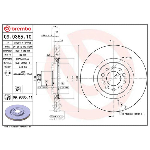 Brembo 2 x Front Brake Discs 09.9365.11