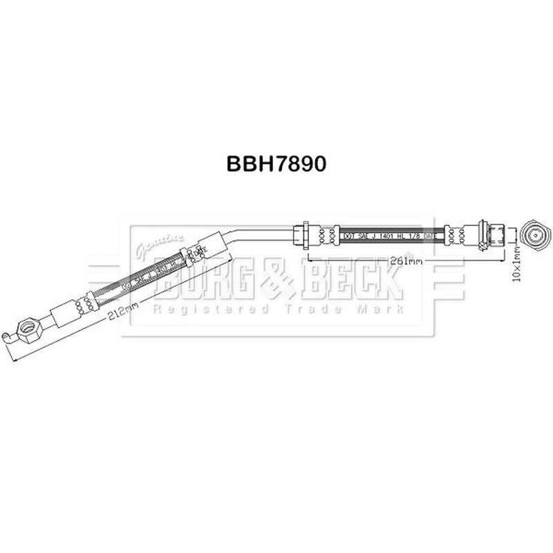 Borg & Beck Brake Hydraulic Hose Line Front Left BBH7890