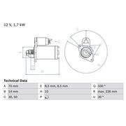 Bosch Starter Motor 12V 1.7kW 10 Teeth 0 986 018 180