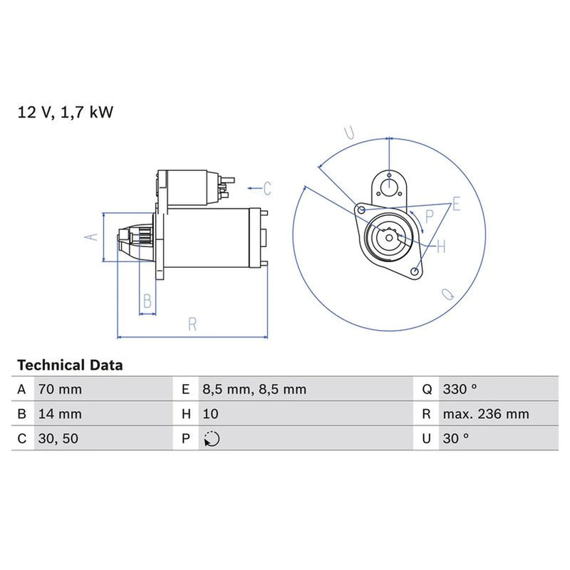 Bosch Starter Motor 12V 1.7kW 10 Teeth 0 986 018 180