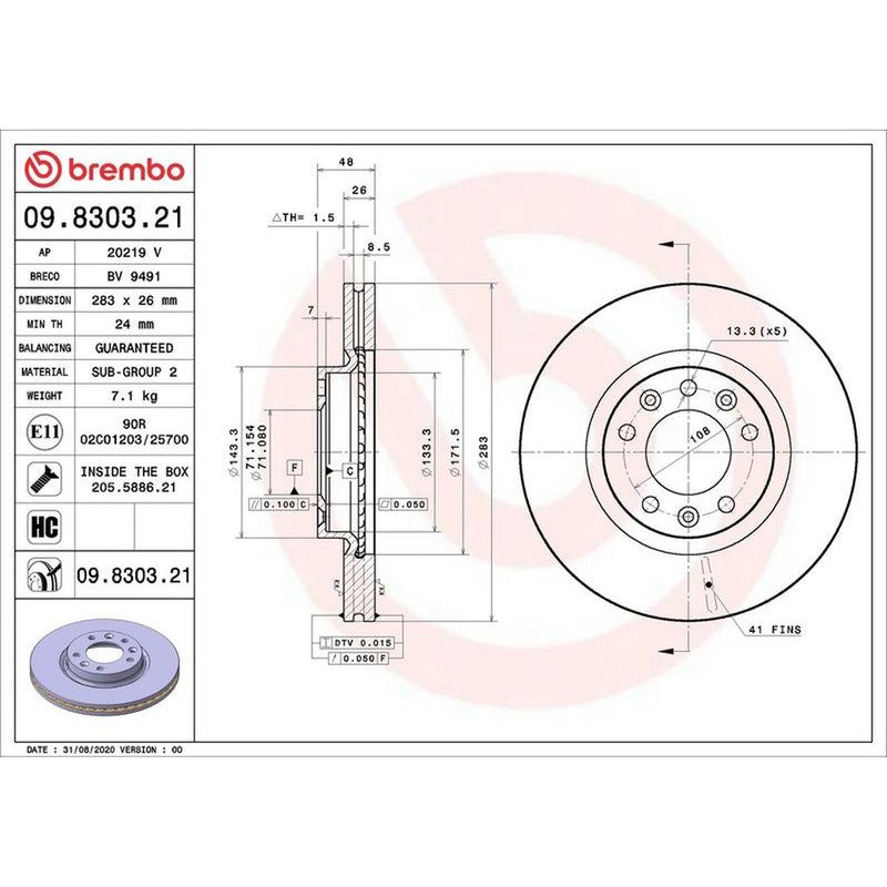 Brembo 2 x Front Brake Discs 09.8303.21
