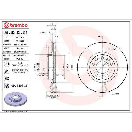 Brembo 2 x Front Brake Discs 09.8303.21
