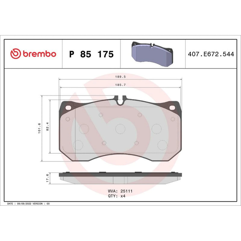 Brembo 4 x Front Brake Pad Set P85175