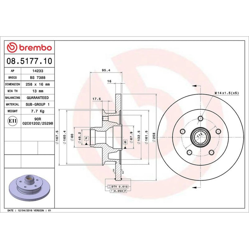 Brembo 2 x Solid Front Brake Discs 08.5177.10