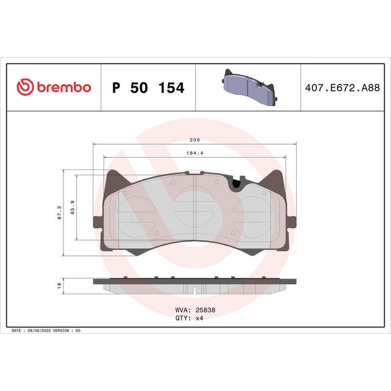 Brembo 4 x Front Brake Pad Set P50154