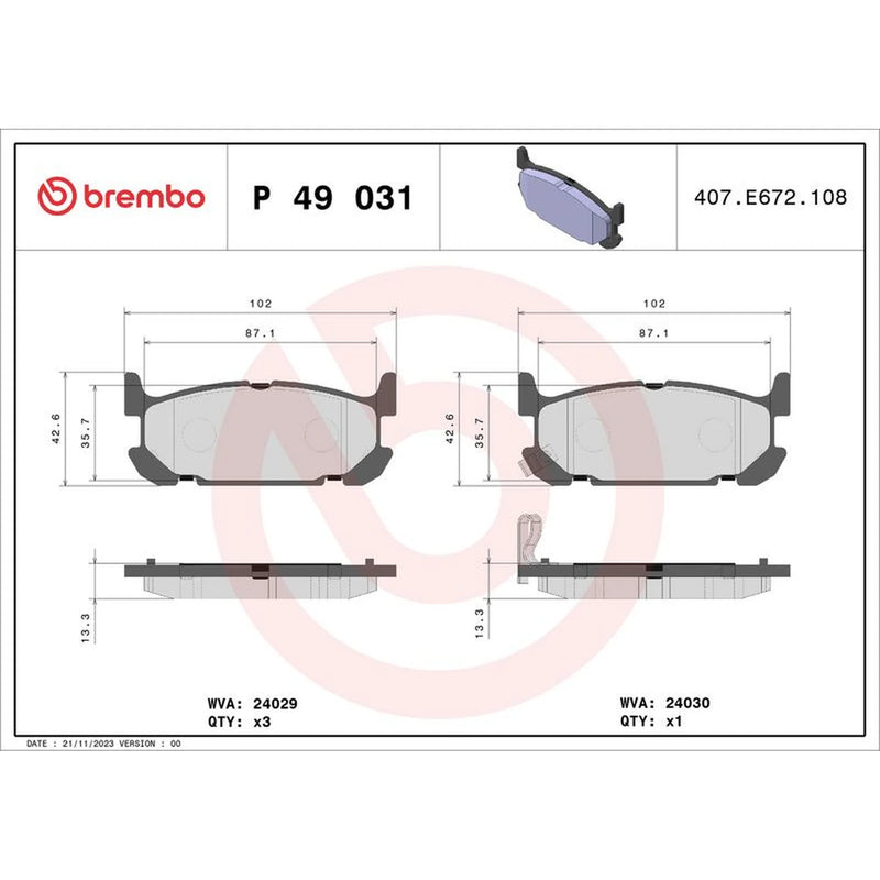 Brembo 4 x Rear Brake Pad Set P49031