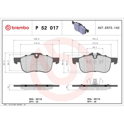 Brembo 4 x Front Brake Pad Set P52017