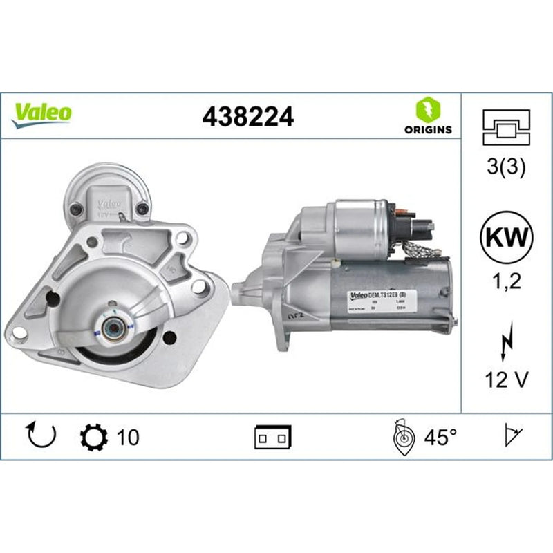 Valeo Starter Motor 12V 1.2kW 10 Teeth 438224