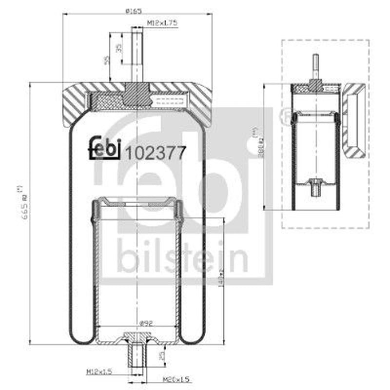 Febi Air Suspension Bellow 165mm 102377
