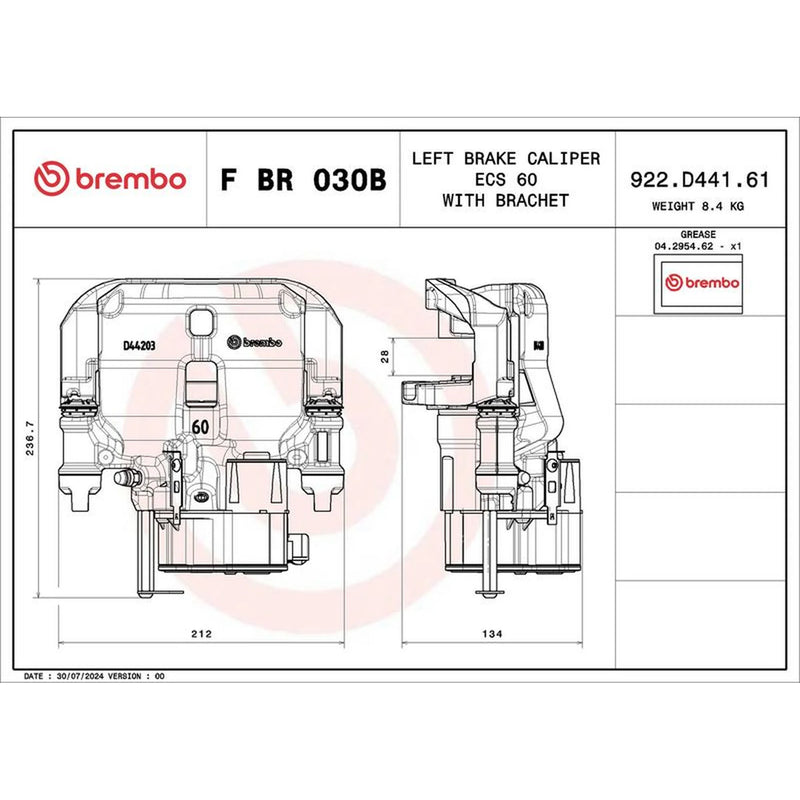 Brembo Brake Caliper Assembly Rear Left FBR030B