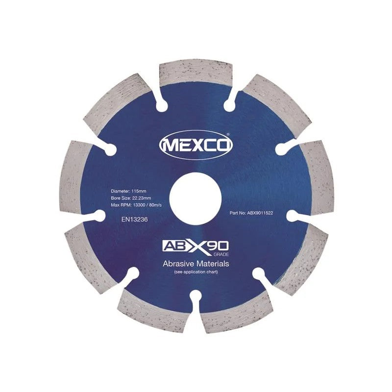 MEXCO Abrasive Materials X90 Grade Diamond Blade 115 x 22mm - ABX9011522