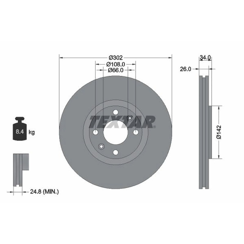 Textar 2 x Externally Vented Front Brake Discs 92133203