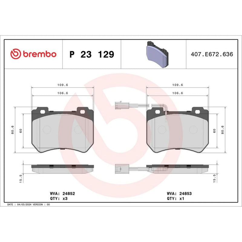 Brembo 4 x Front Brake Pad Set P23129