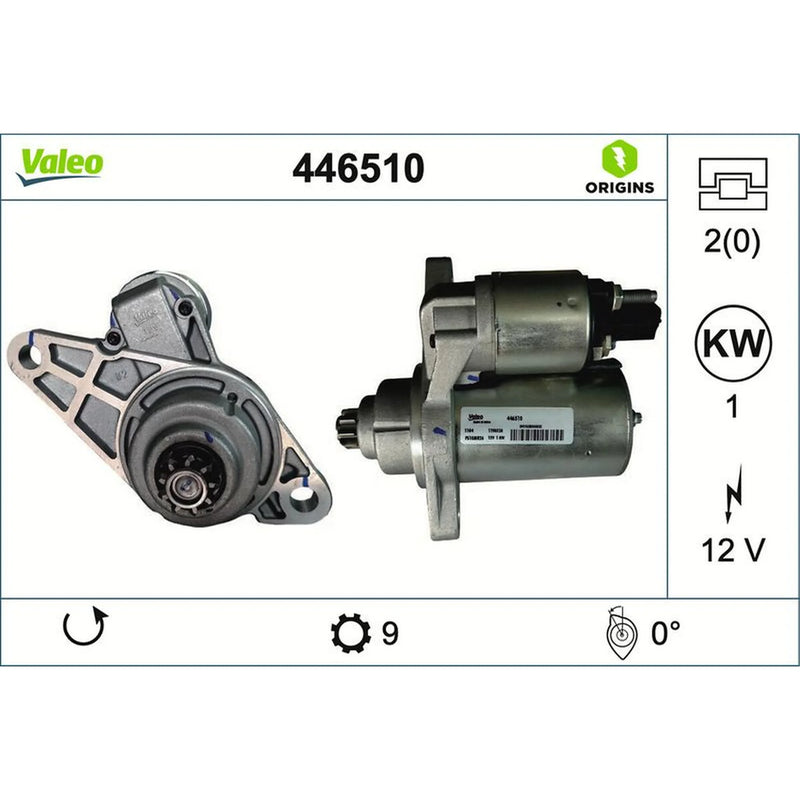 Valeo Starter Motor 12V 1kW 9 Teeth 446510
