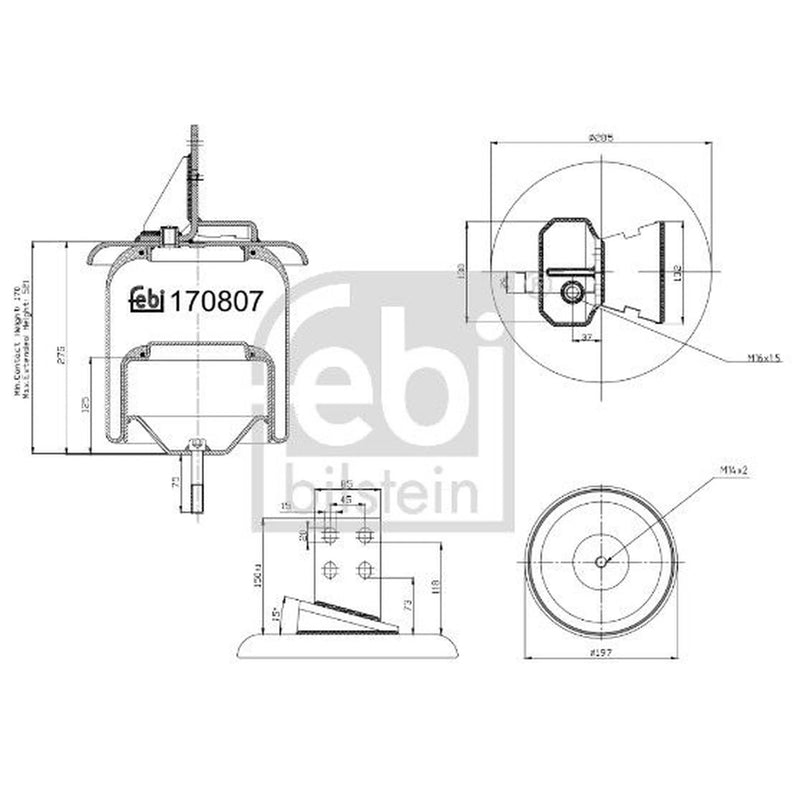 Febi Air Suspension Bellow 190mm Rear Right 170807
