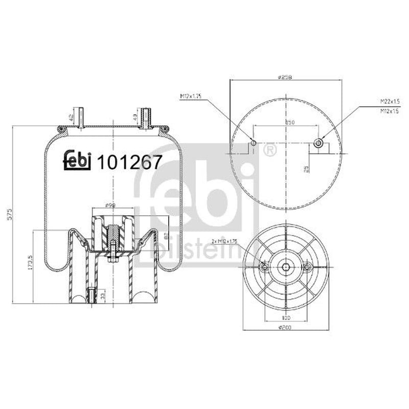 Febi Air Suspension Bellow 200mm Rear Right 101267