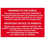 Scan Building Site Warning to Public & Parents - PVC Sign 600 x 400mm - 4251