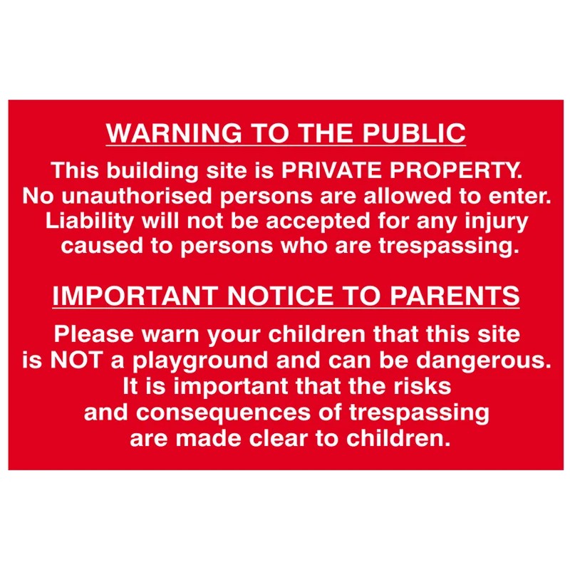 Scan Building Site Warning to Public & Parents - PVC Sign 600 x 400mm - 4251