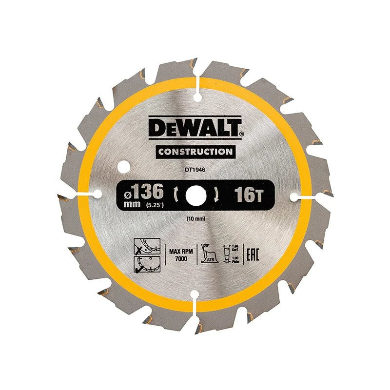 DEWALT Power Tools Cordless Construction Trim Saw Blade 136 x 10mm x 16T