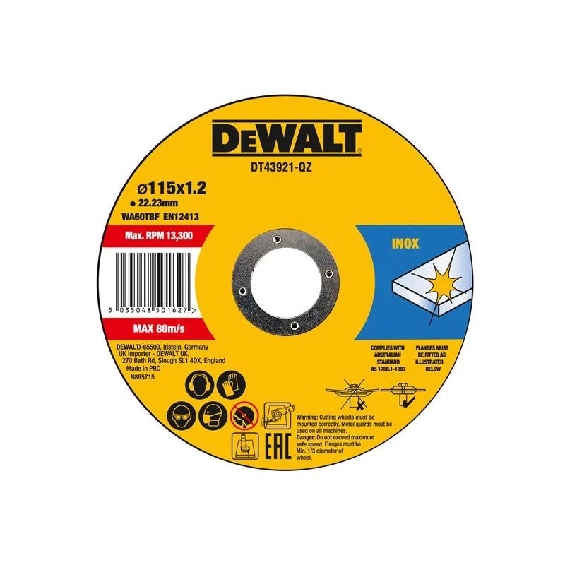 DEWALT Power Tools DT43921 Metal Cut Off Disc 115 x 1.2 x 22.23mm (Pack 10)
