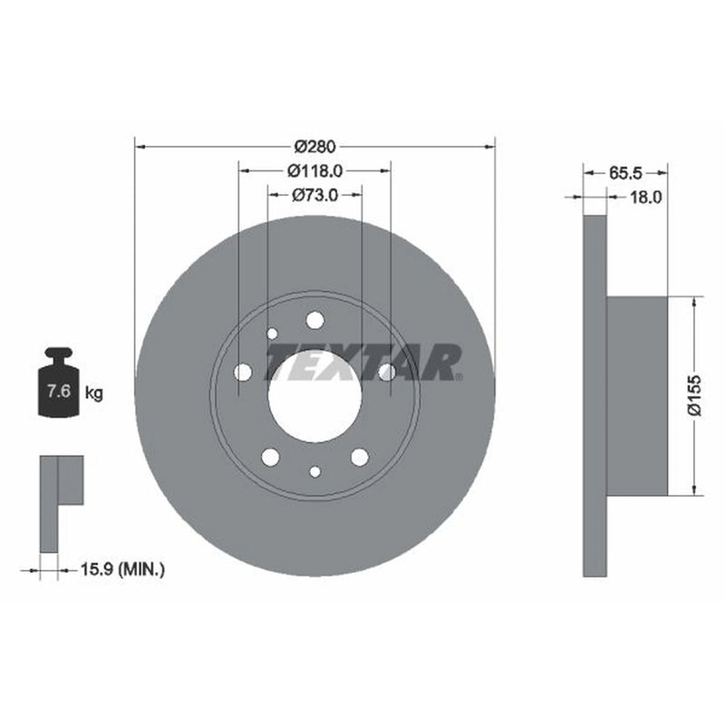 Textar 2 x Solid Front Brake Discs 92073703