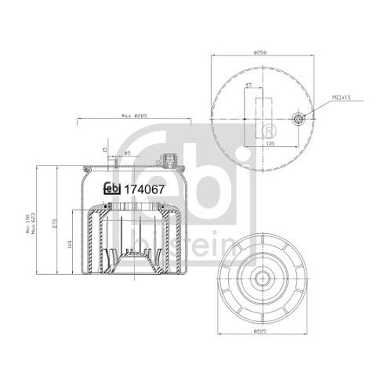 Febi Air Suspension Bellow 225mm Front 174067