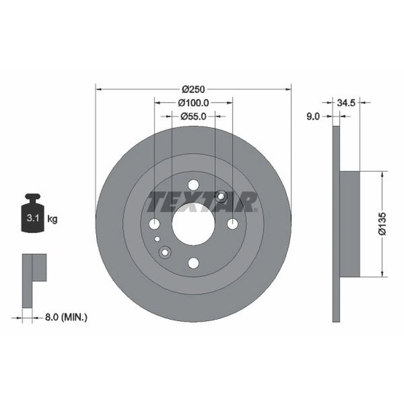 Textar 2 x Solid Rear Brake Discs 92061700