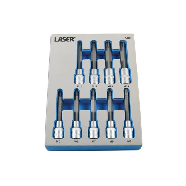 Laser Tools Tamperproof Ribe Socket Bit Set 1/2"D 9pc - PL