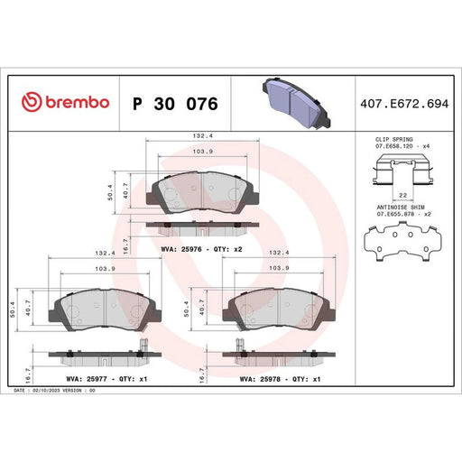 Brembo 4 x Front Brake Pad Set P30076
