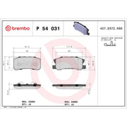Brembo 4 x Rear Brake Pad Set P54031