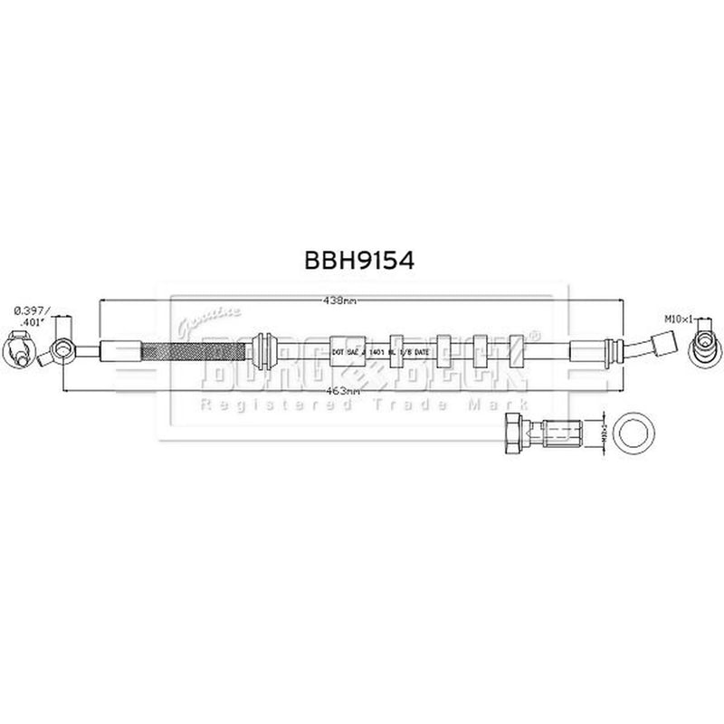 Borg & Beck Brake Hydraulic Hose Line Front Righ BBH9154