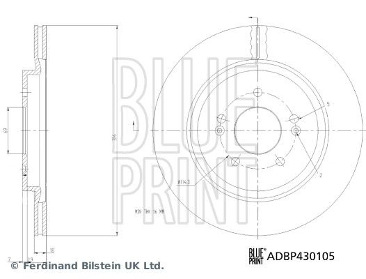 Blue Print 2 x Brake Disc Set Internally Vented Rear