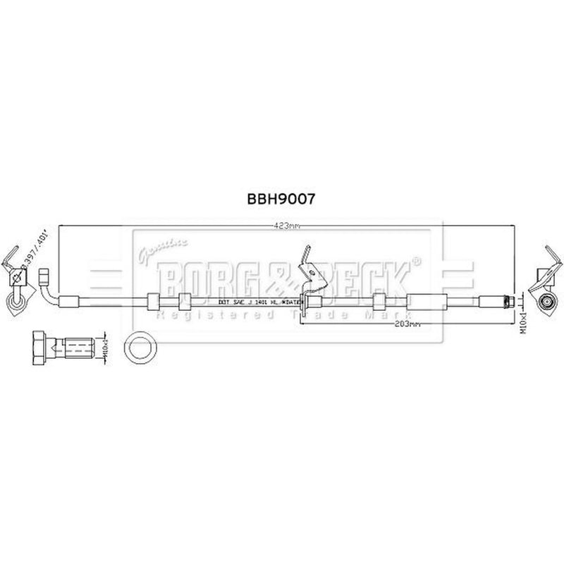 Borg & Beck Brake Hydraulic Hose Line Front Right BBH9007