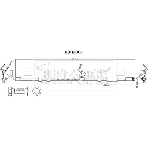 Borg & Beck Brake Hydraulic Hose Line Front Right BBH9007