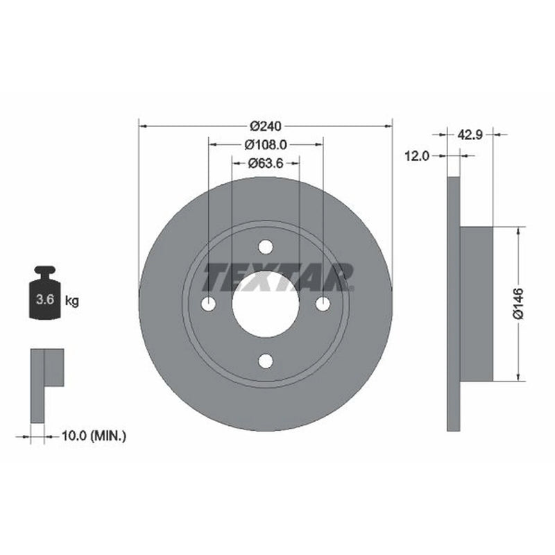 Textar 2 x Solid Front Brake Discs 92075303