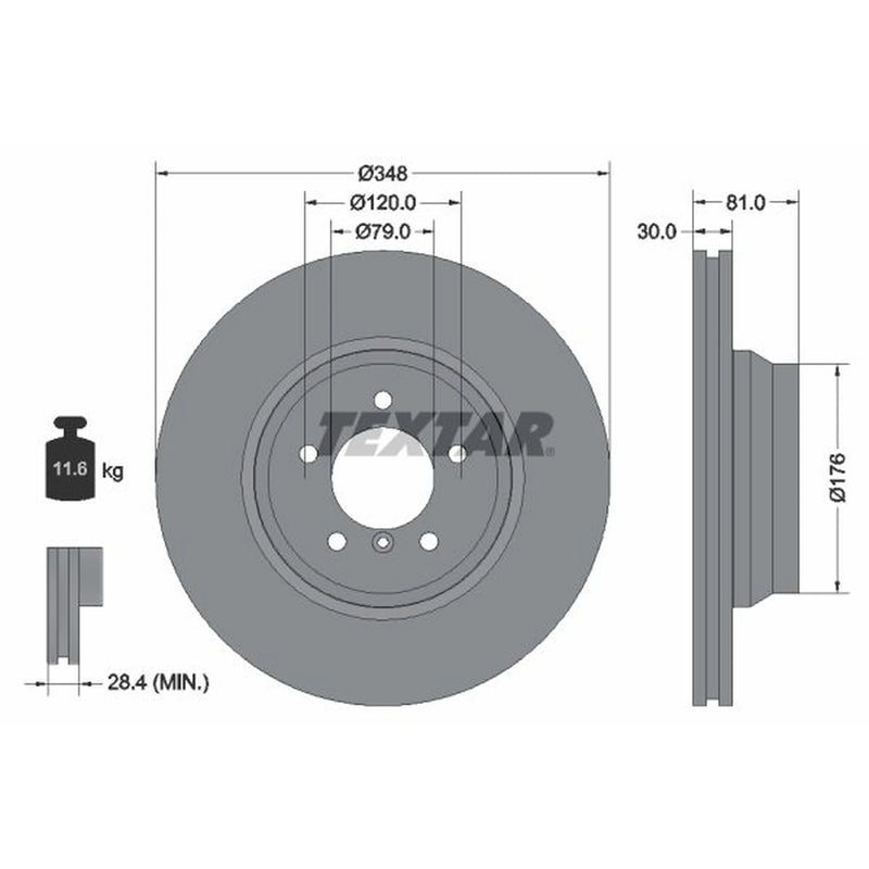 Textar 2 x Internally Vented Front Brake Discs 92122905
