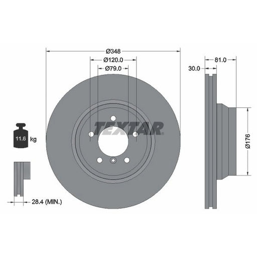 Textar 2 x Internally Vented Front Brake Discs 92122905