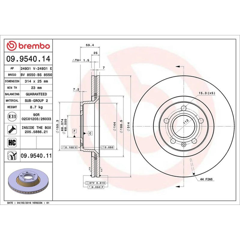 Brembo 2 x Front Brake Discs 09.9540.11