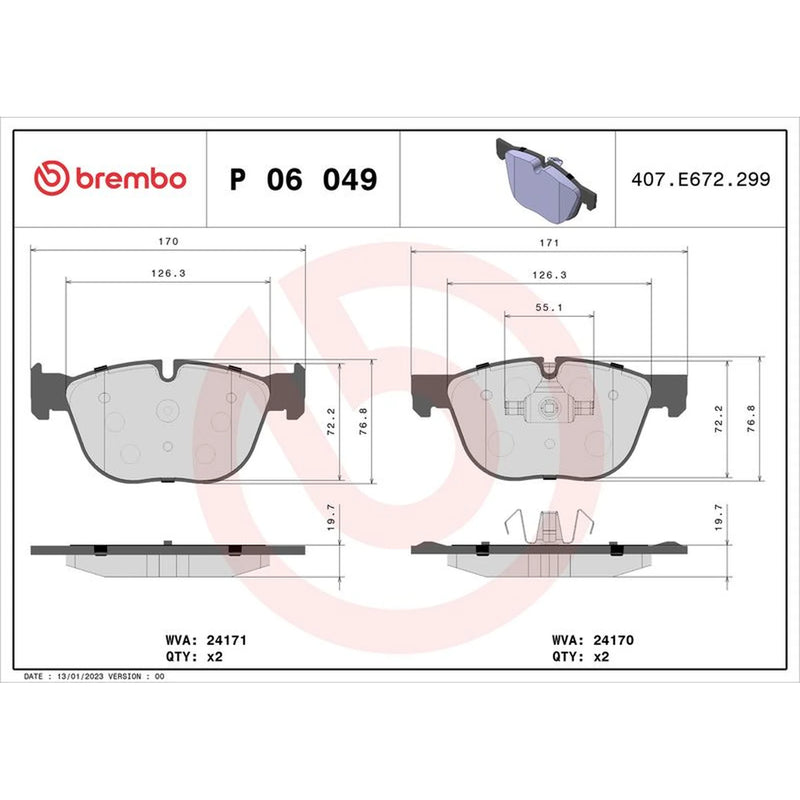 Brembo 4 x Front Brake Pad Set P06049