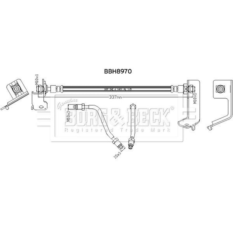 Borg & Beck Brake Hydraulic Hose Line Rear Left BBH8970