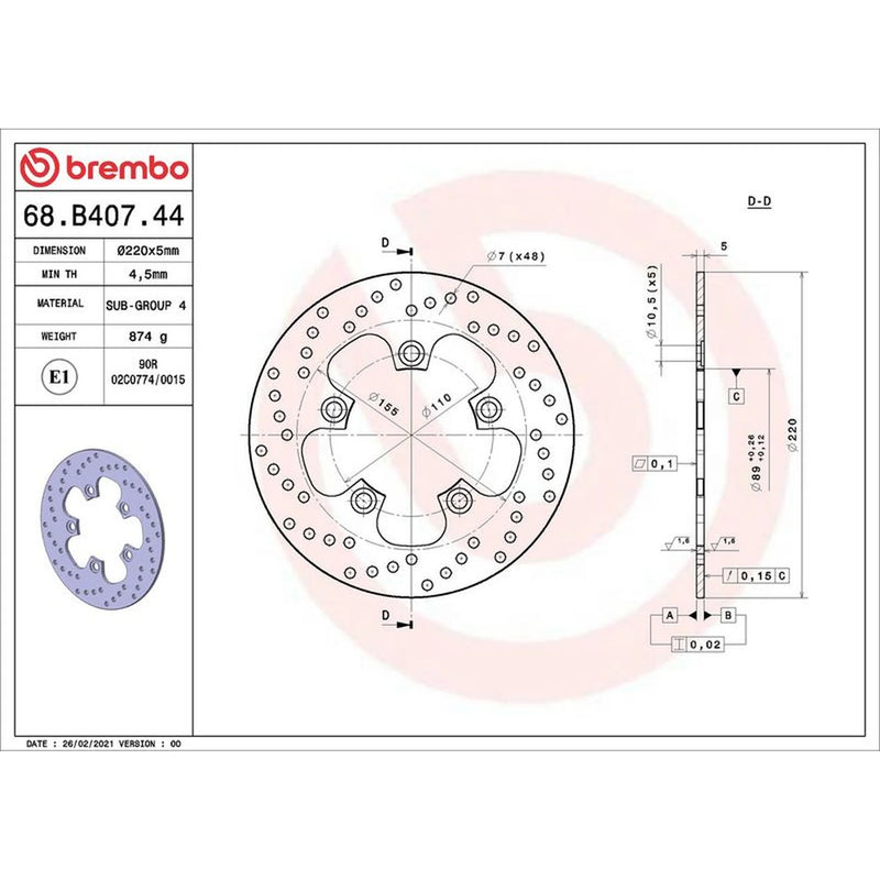 Brembo 2 x Rigid Rear Brake Disc Brake Discs 68B40744