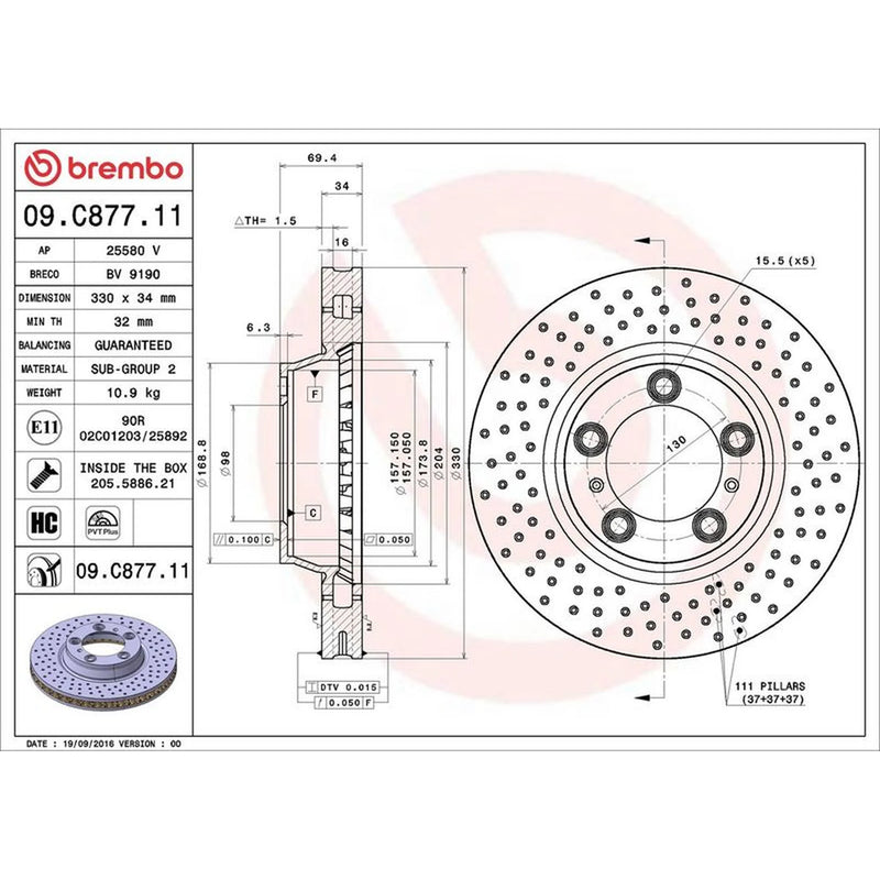 Brembo 2 x / Front Brake Discs 09.C877.11