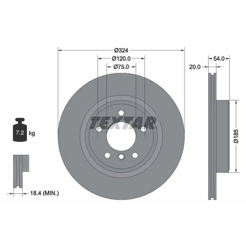 Textar 2 x Internally Vented Rear Brake Discs 92231103