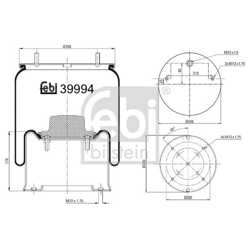 Febi Air Suspension Bellow 260mm 39994