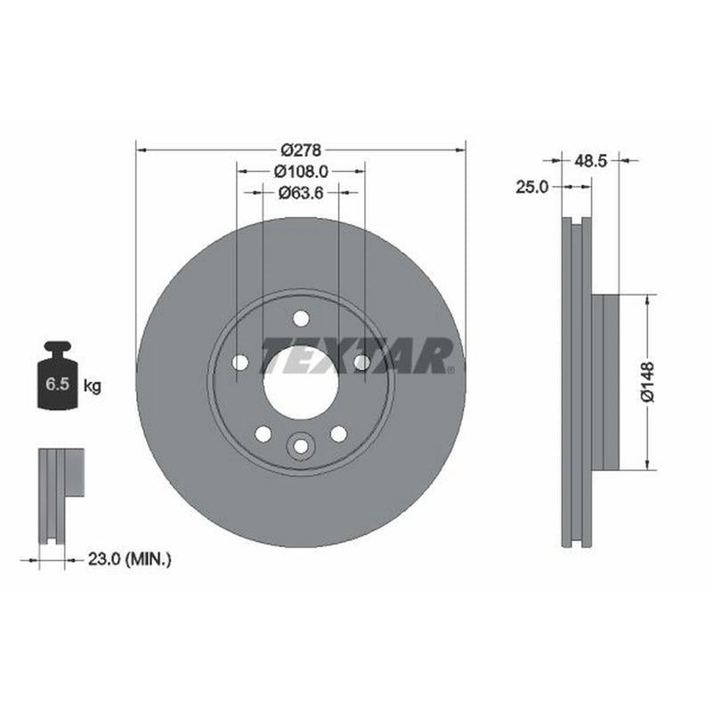 Textar 2 x Vented Front Brake Discs 92292303